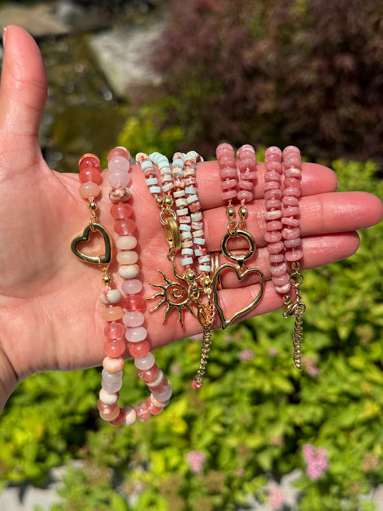 Multi-Stone Heart Necklace — Rhodochrosite, Red Jasper, Pink Aventurine & Jade