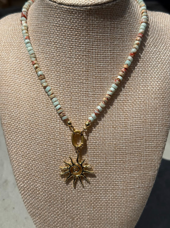 Blue Terra Jasper Sunburst Necklace
