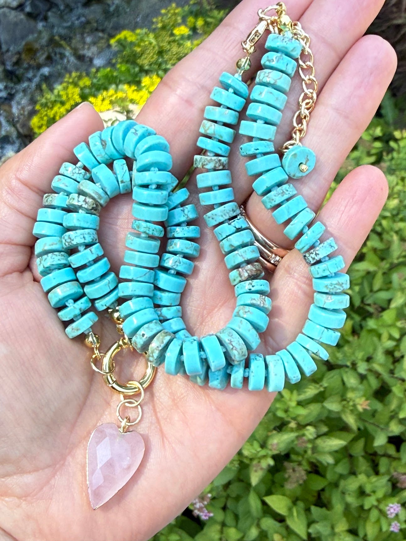 Turquoise & Rose Quartz Heart Necklace