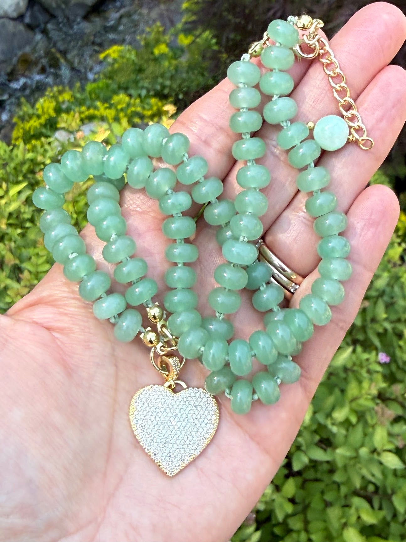 Jade & Crystal Heart Necklace