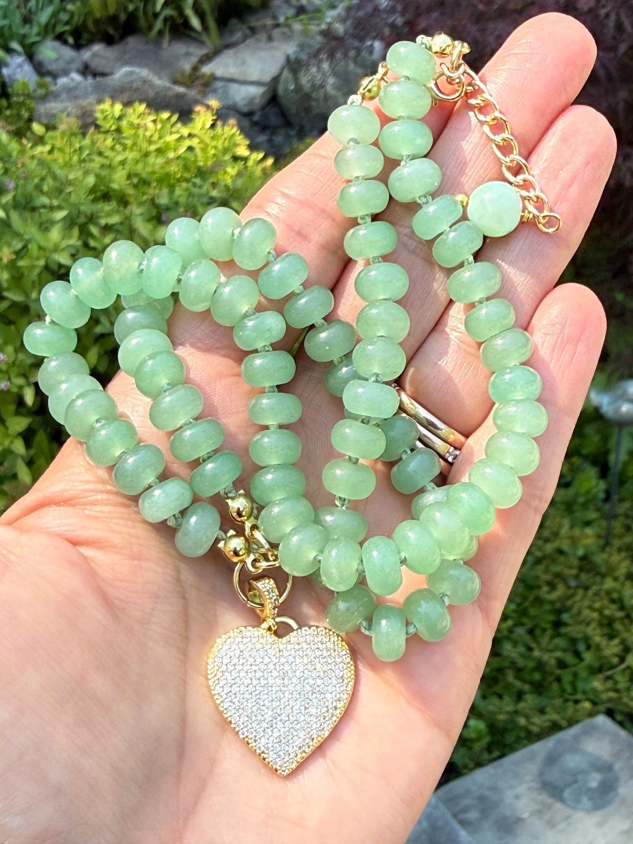 Jade & Crystal Heart Necklace