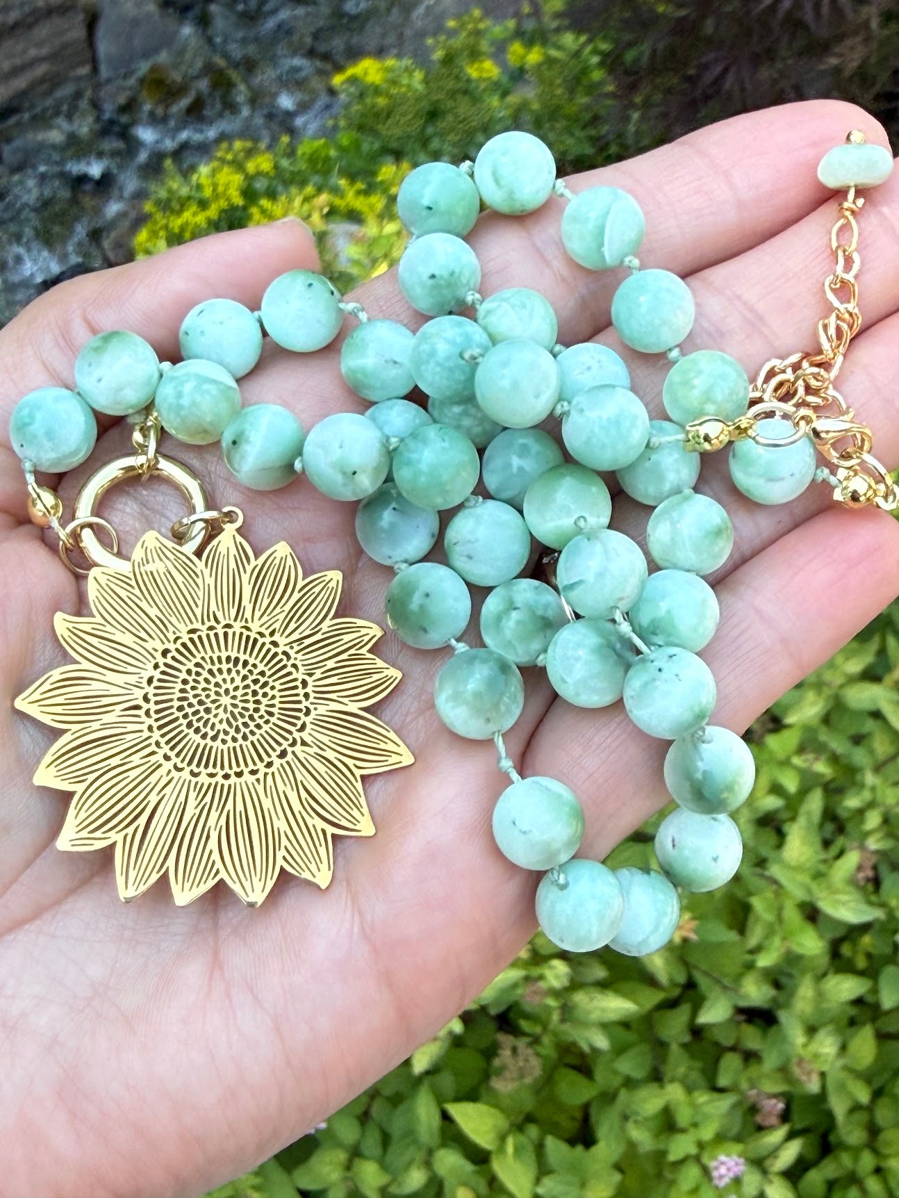 Green Lepidolite Sunflower Necklace
