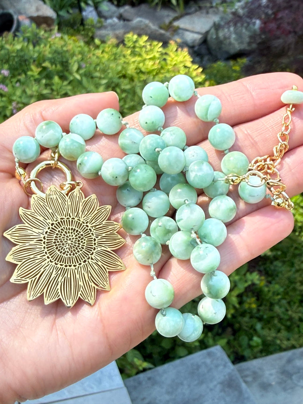 Green Lepidolite Sunflower Necklace