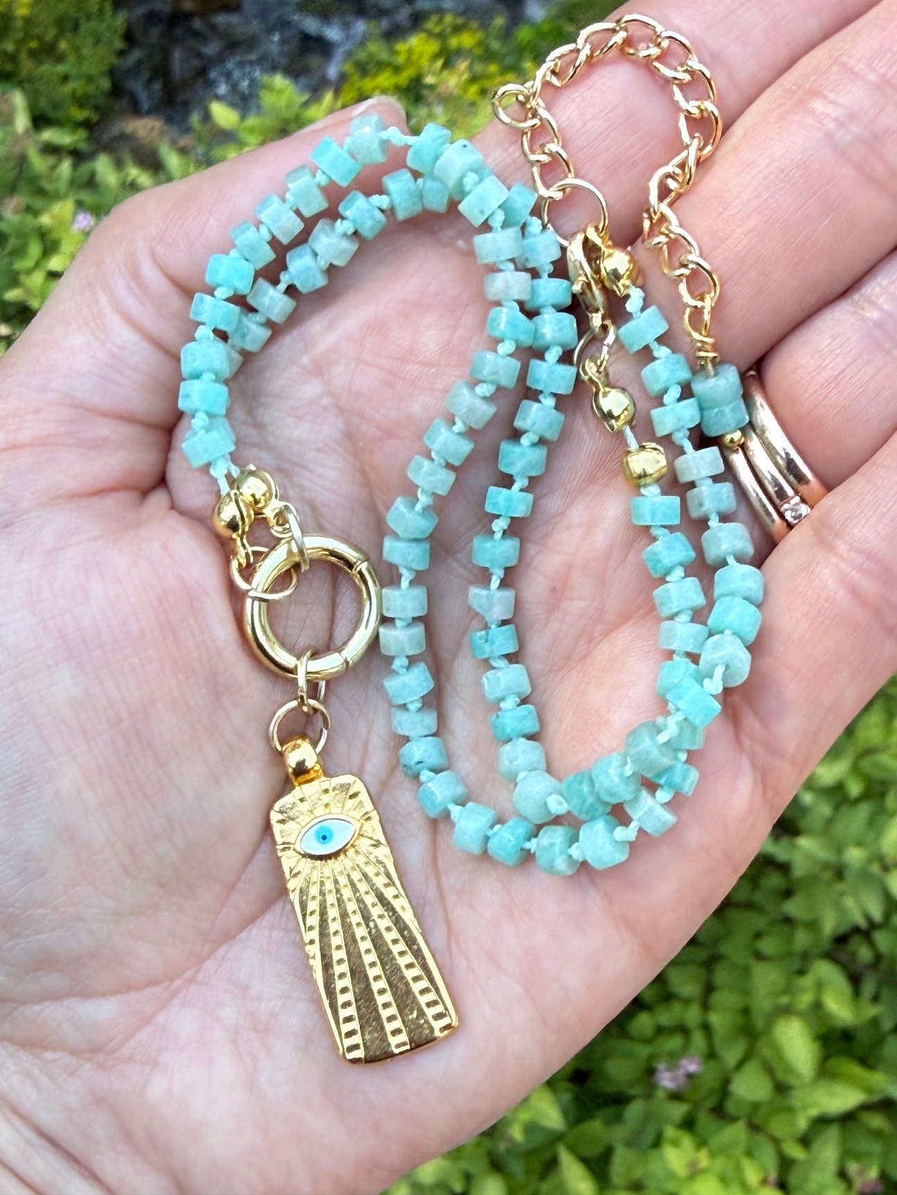Amazonite Evil Eye Protection Necklace