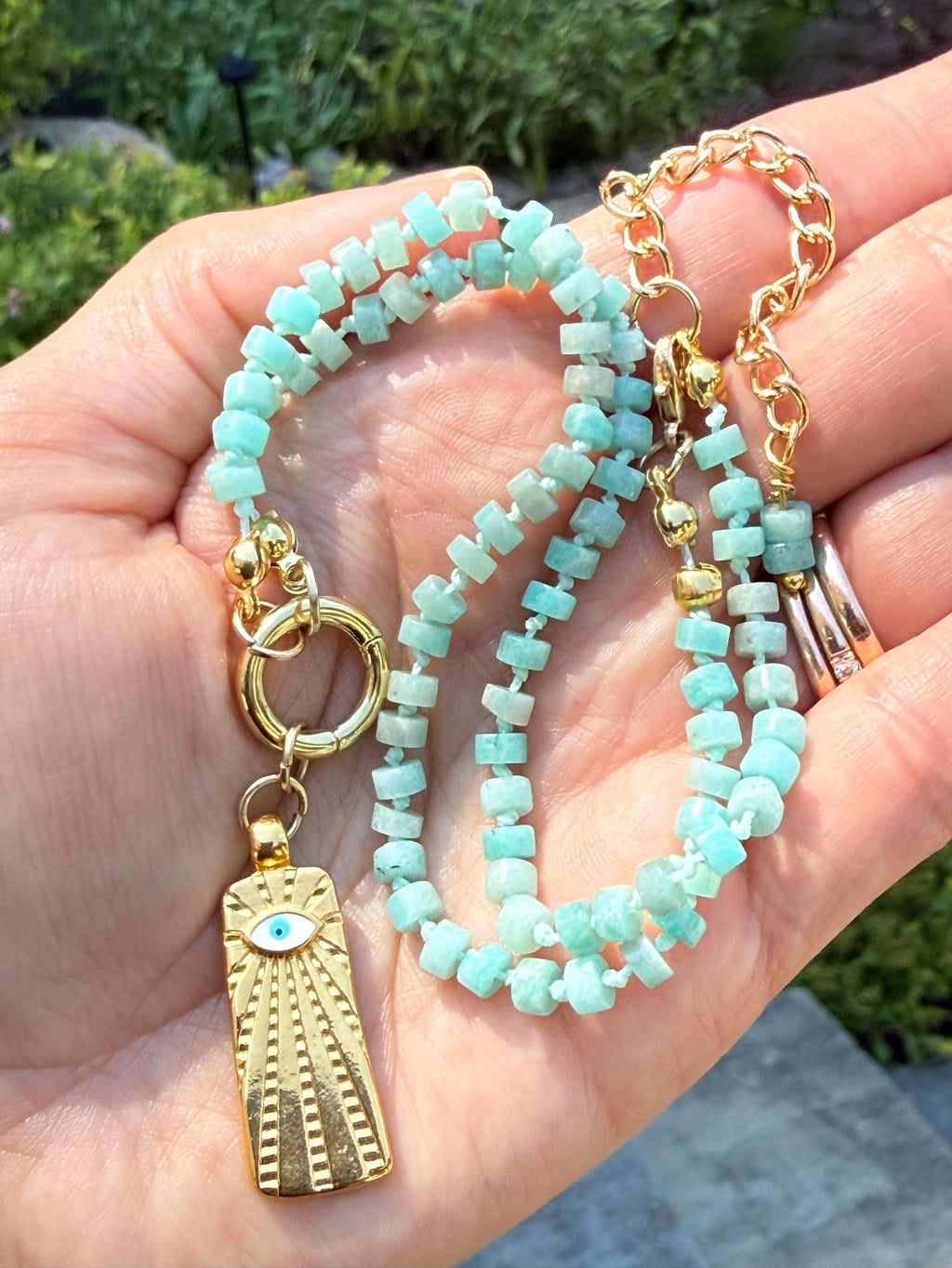 Amazonite Evil Eye Protection Necklace