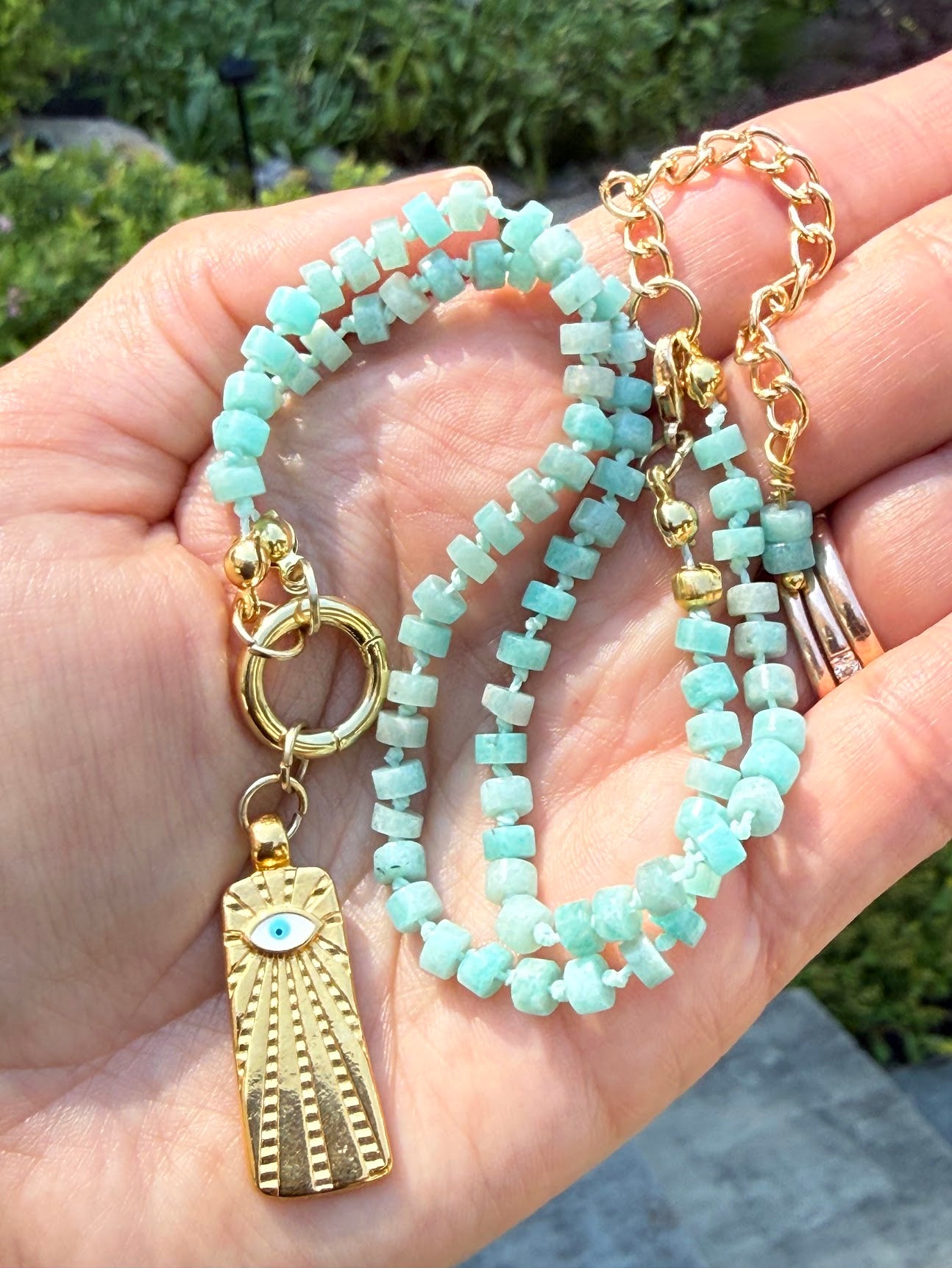 Amazonite Evil Eye Protection Necklace
