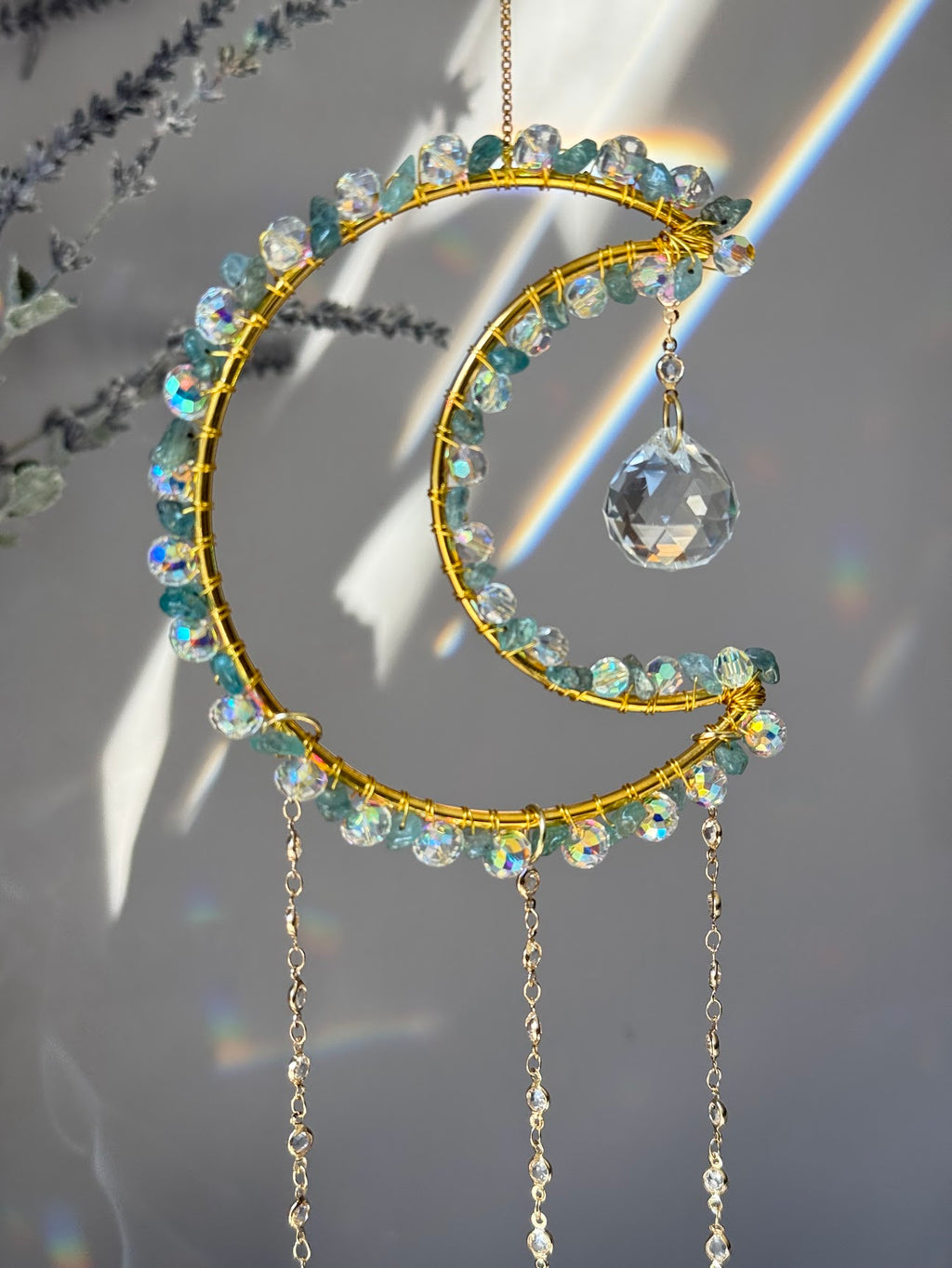 Apatite Crystal Moon Suncatcher