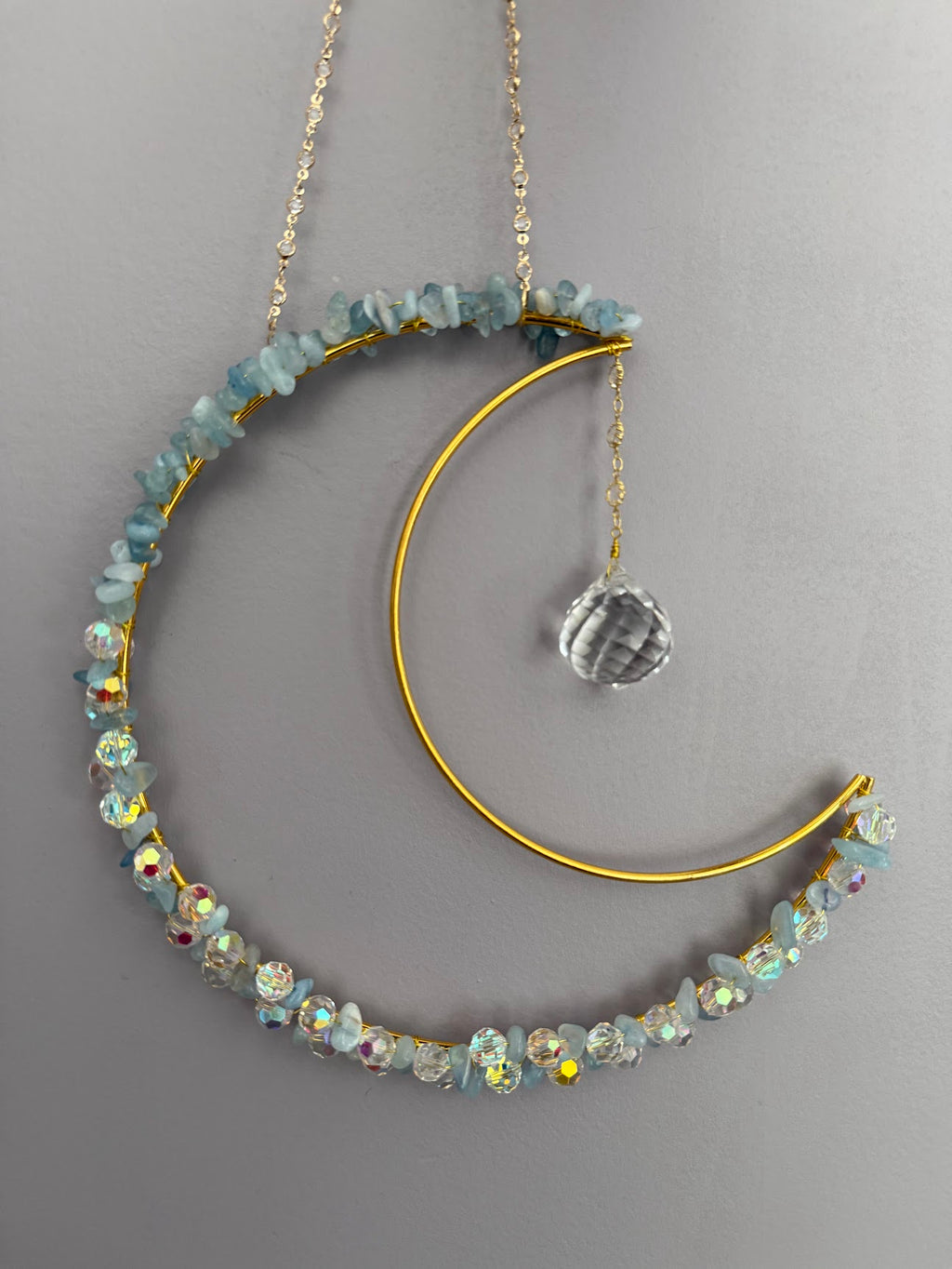 Aquamarine Crystal Moon Suncatcher