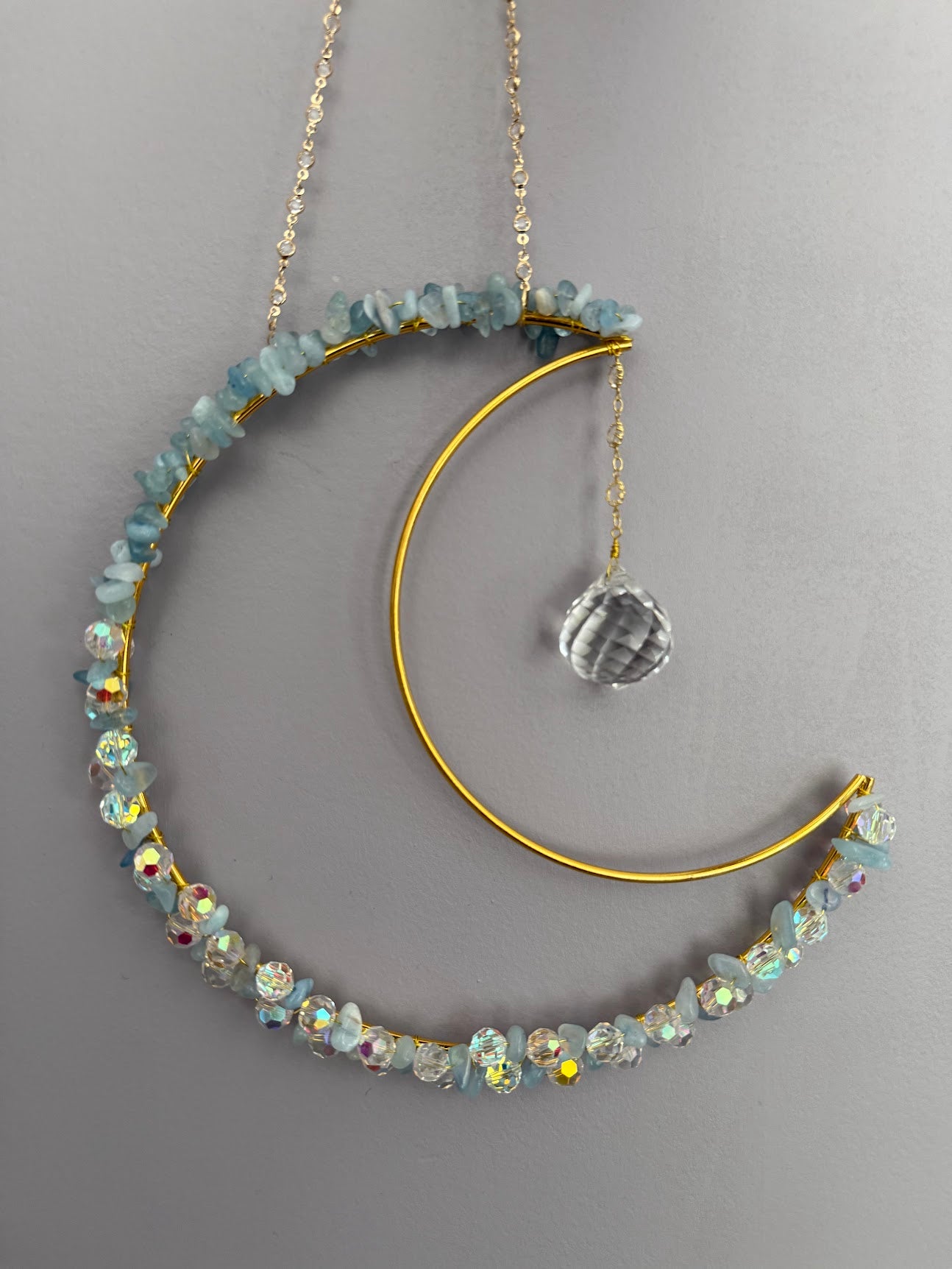 Aquamarine Crystal Moon Suncatcher