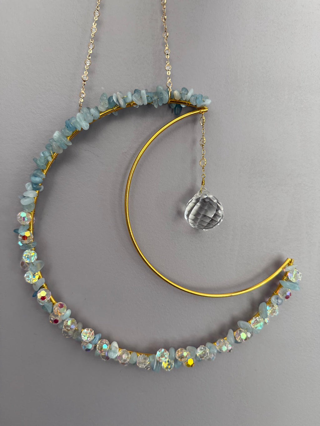 Aquamarine Crystal Moon Suncatcher