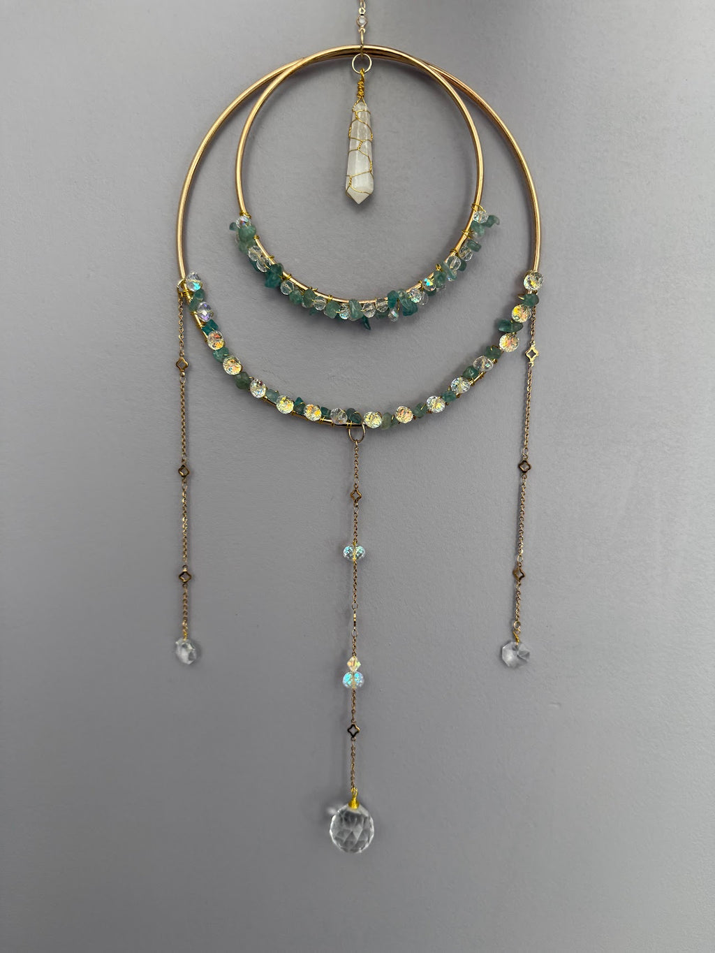 Apatite Crystal Suncatcher with Selenite Pendant