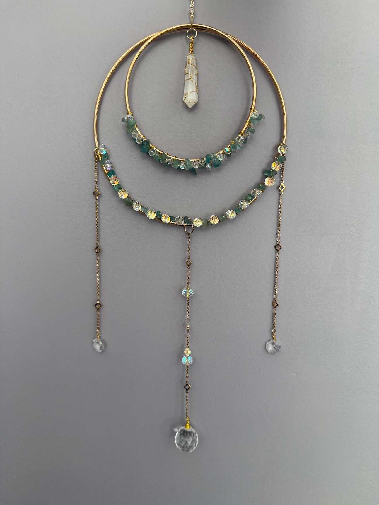 Apatite Crystal Suncatcher with Selenite Pendant