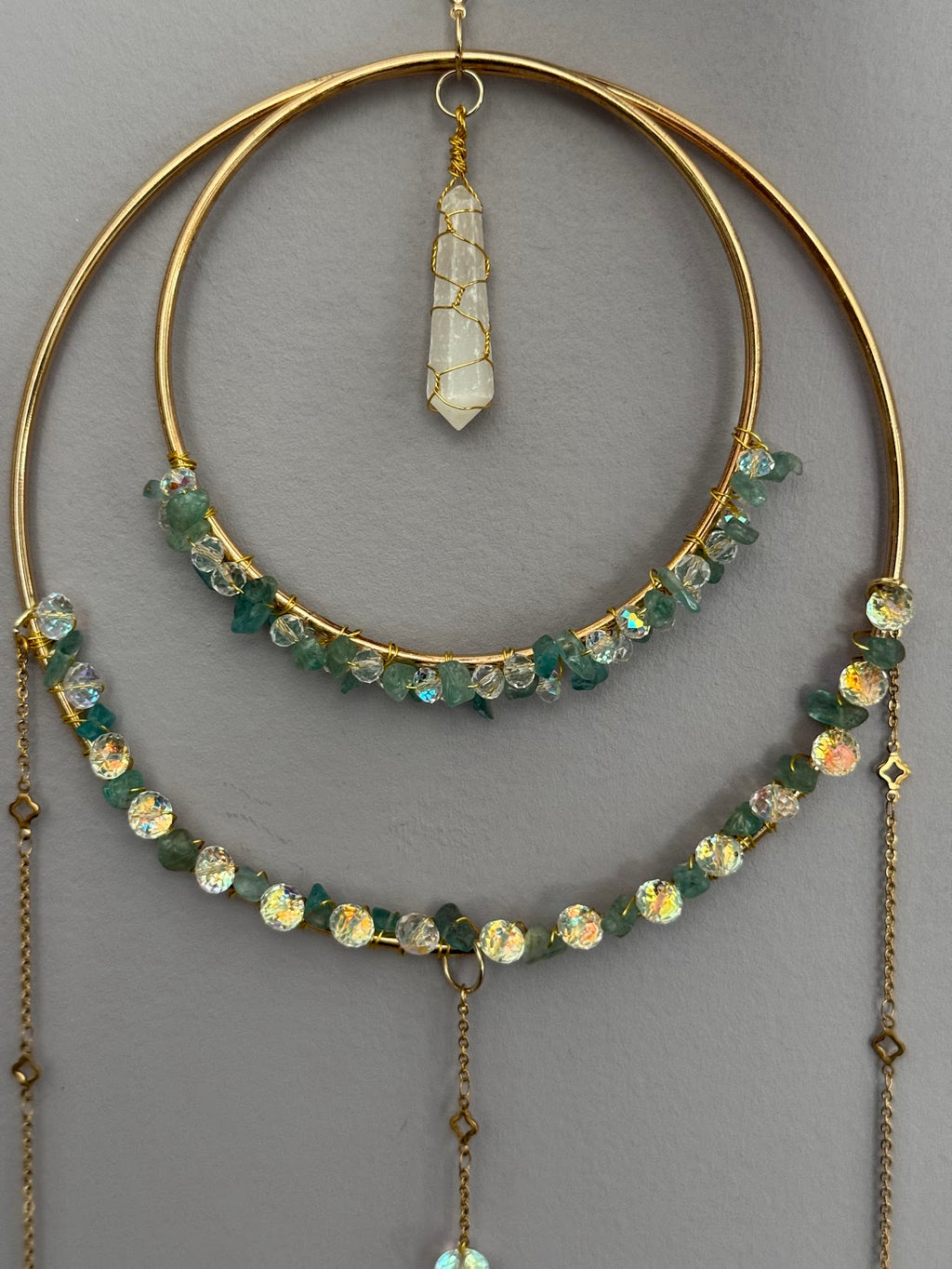 Apatite Crystal Suncatcher with Selenite Pendant