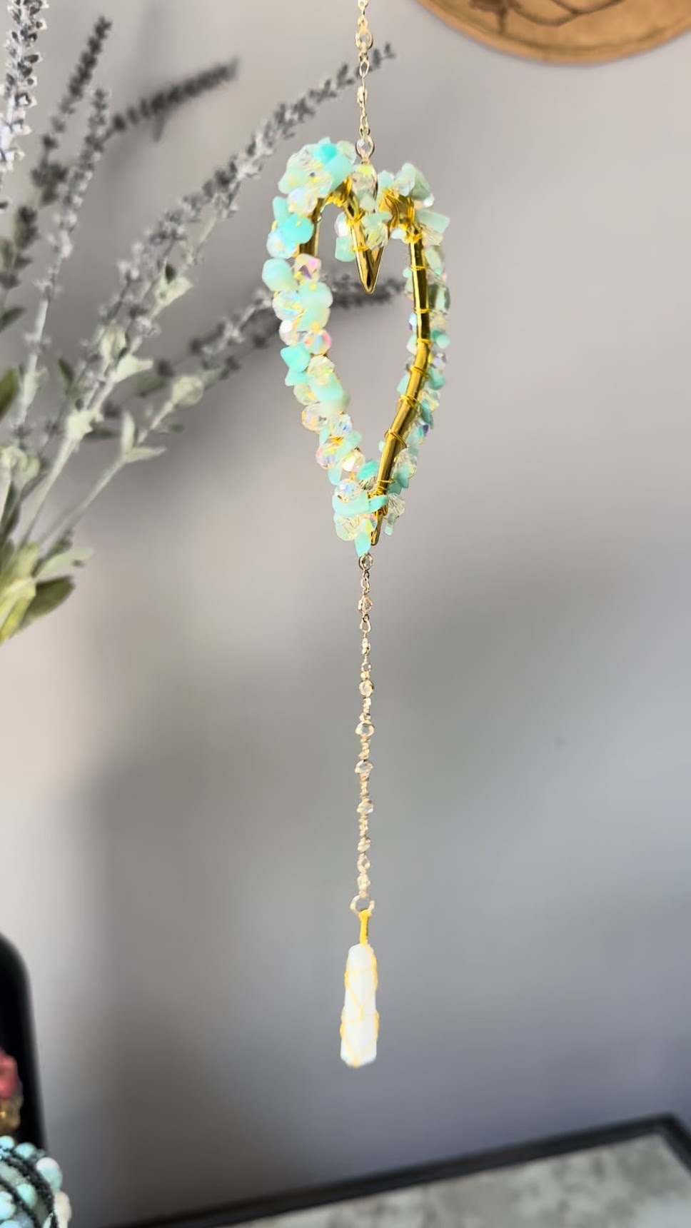 Amazonite & Crystal Heart Sun Catcher with Selenite Pendant