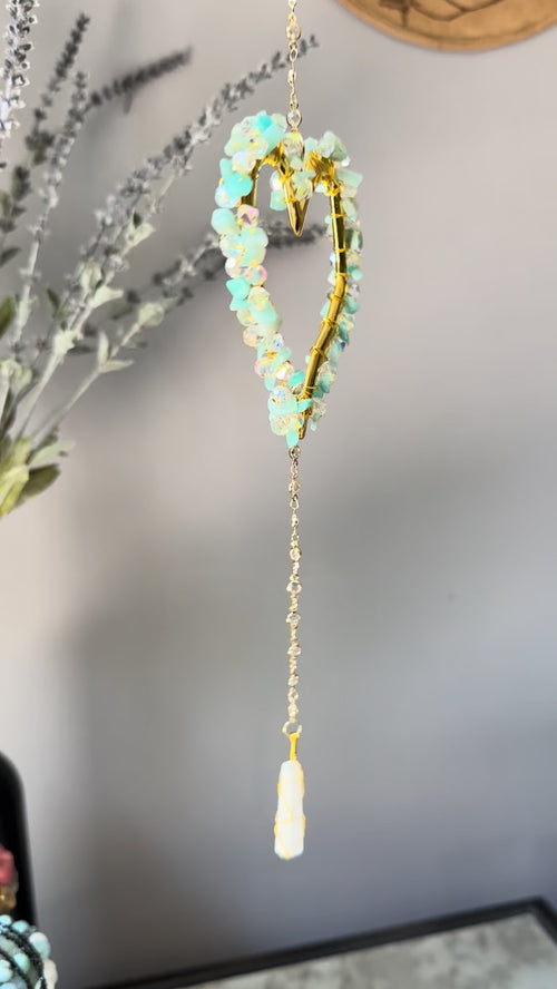 Amazonite & Crystal Heart Sun Catcher with Selenite Pendant