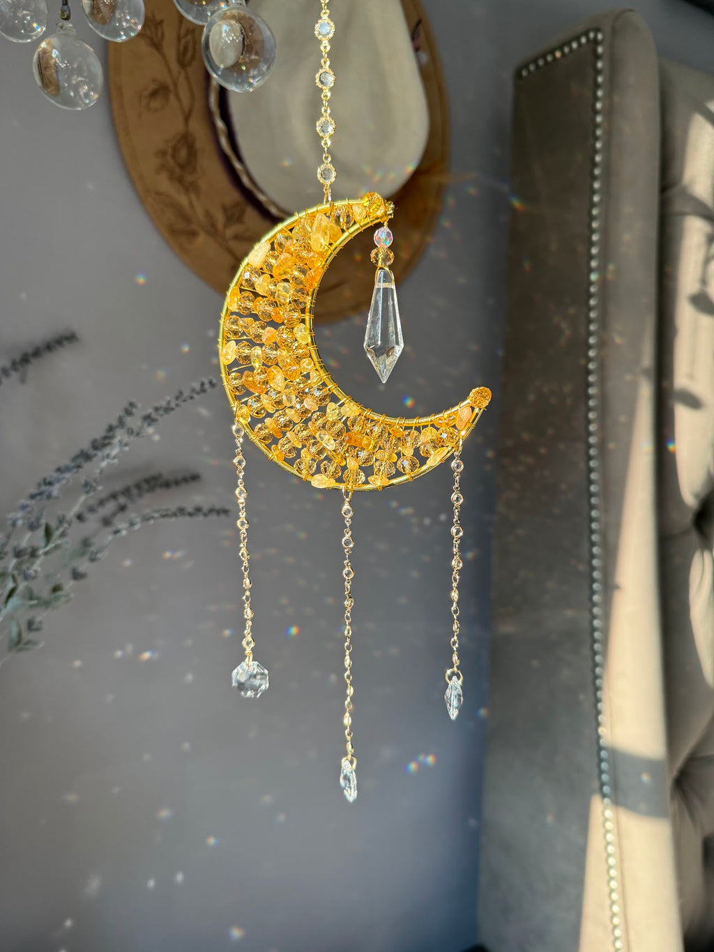 Citrine & Crystal Moon Suncatcher