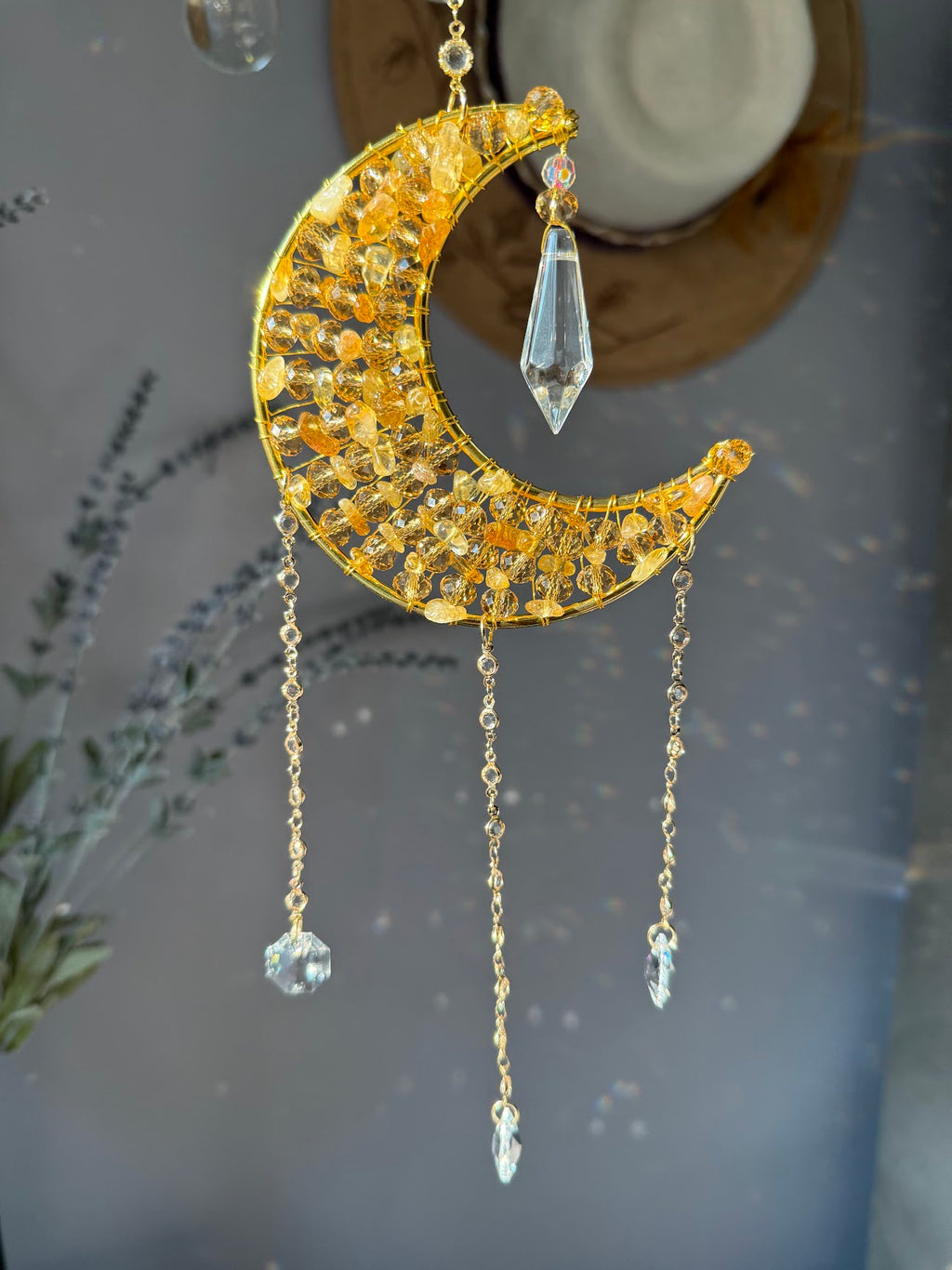 Citrine & Crystal Moon Suncatcher