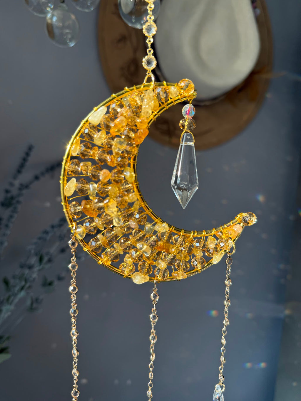 Citrine & Crystal Moon Suncatcher