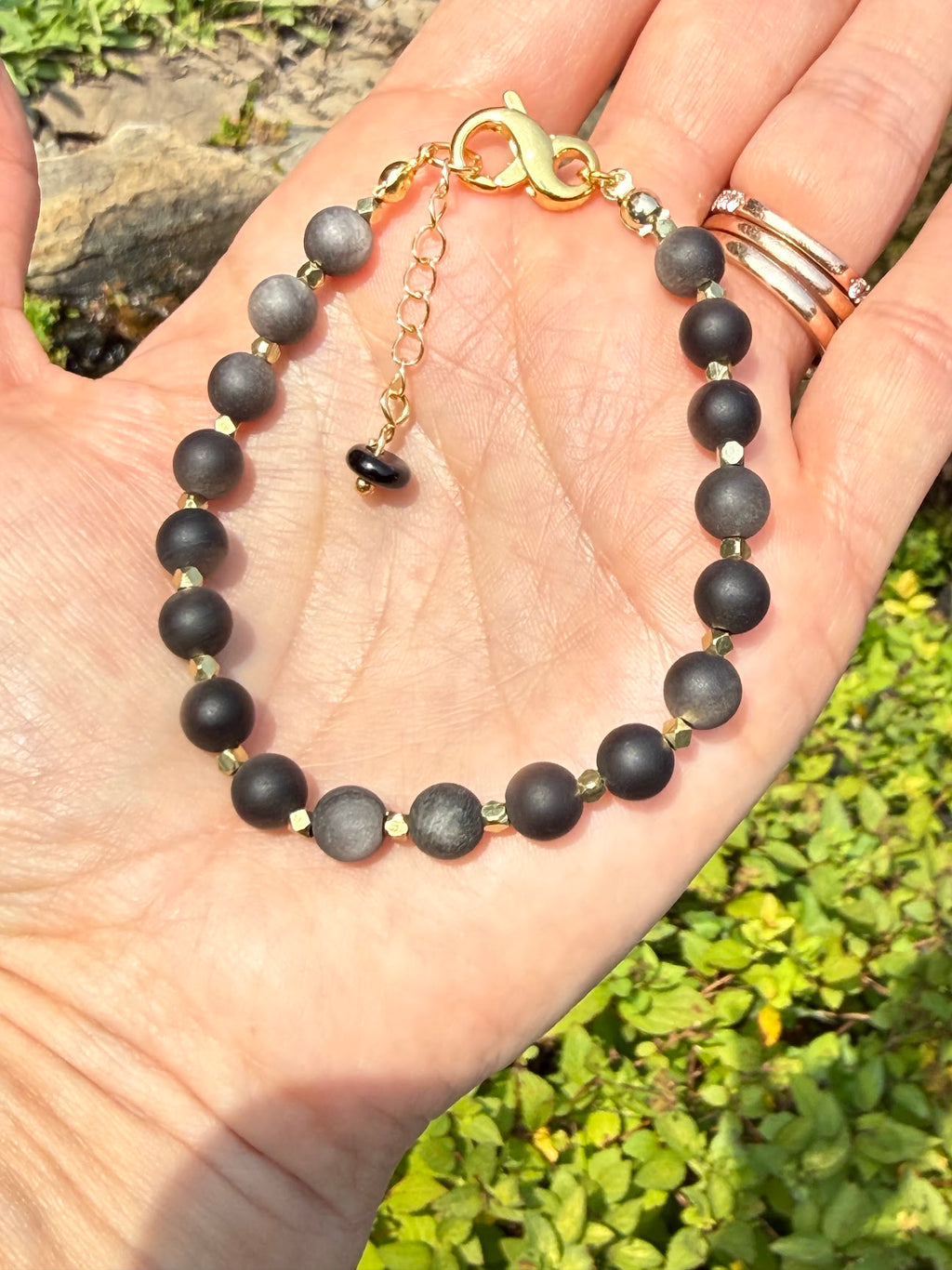 Silver Obsidian & Gold Hematite Bracelet