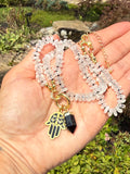 Clear Quartz with Black Obsidian & Hamsa Necklace