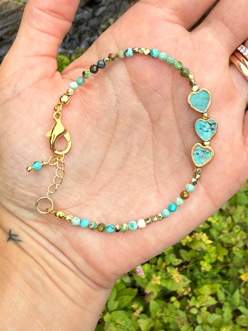 Faceted Turquoise Bracelet with Heart Accent