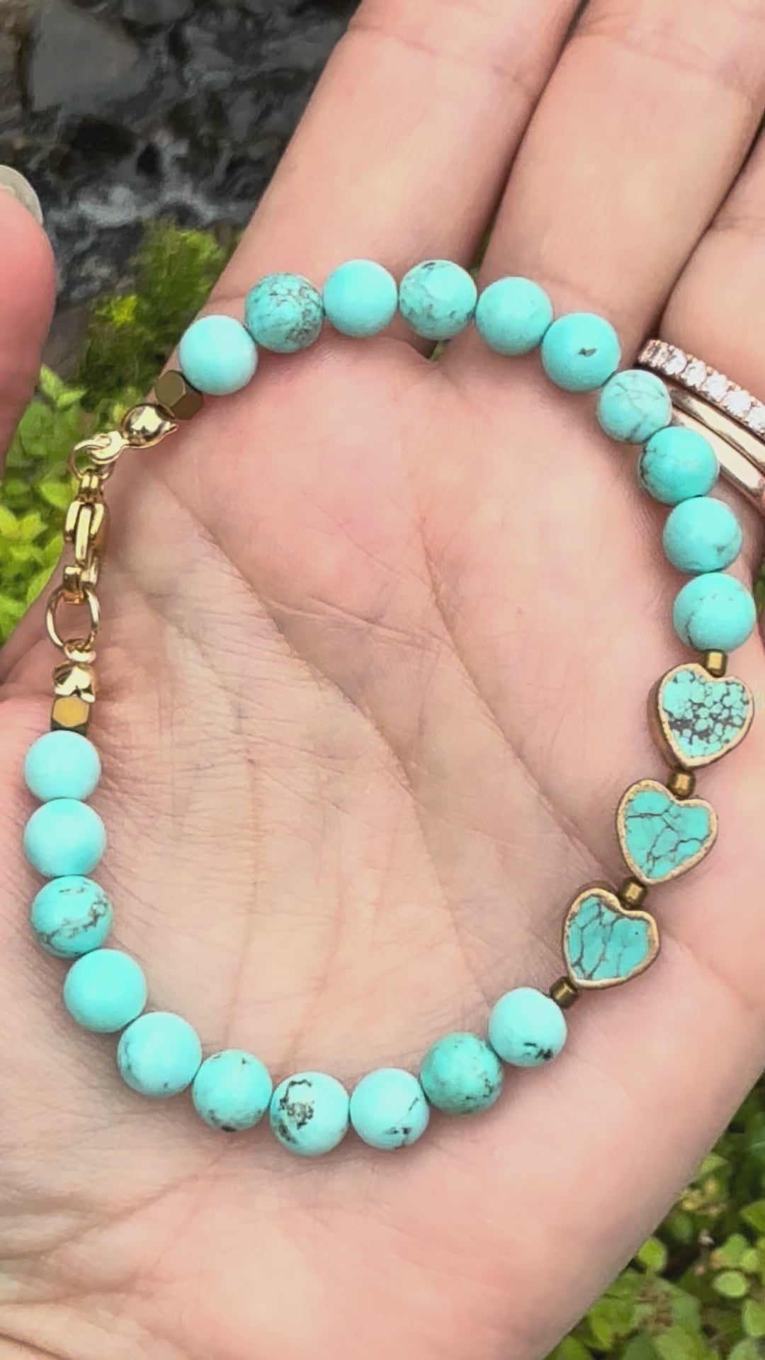 Turquoise Howlite & Genuine Turquoise Heart Bracelet
