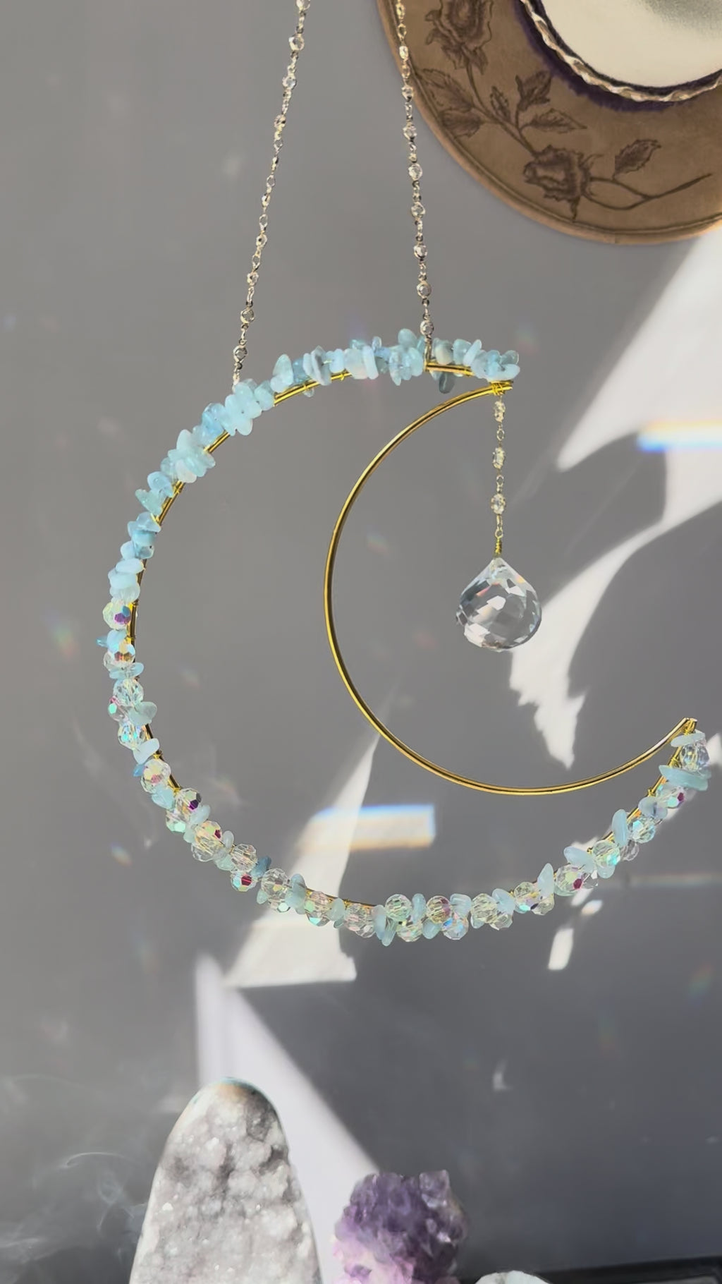 Aquamarine Crystal Moon Suncatcher