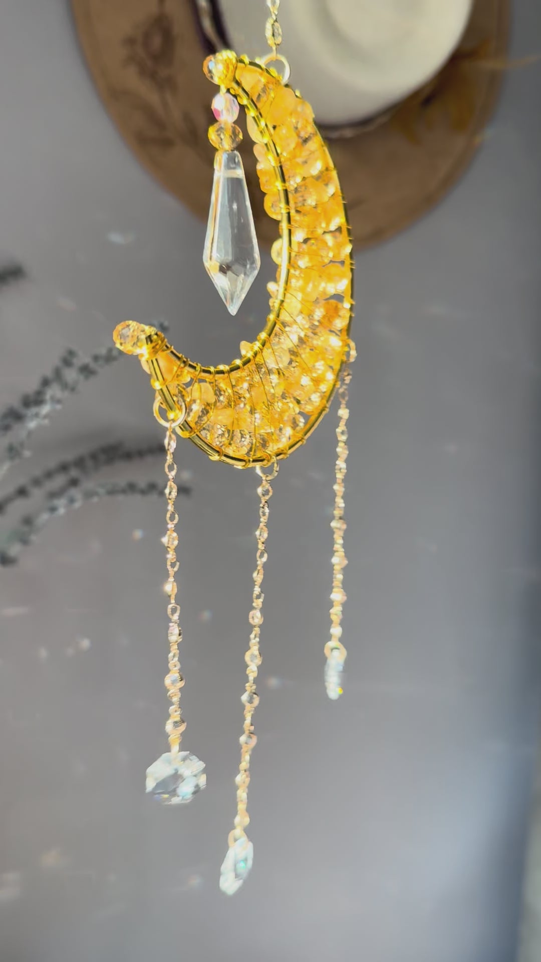 Citrine & Crystal Moon Suncatcher