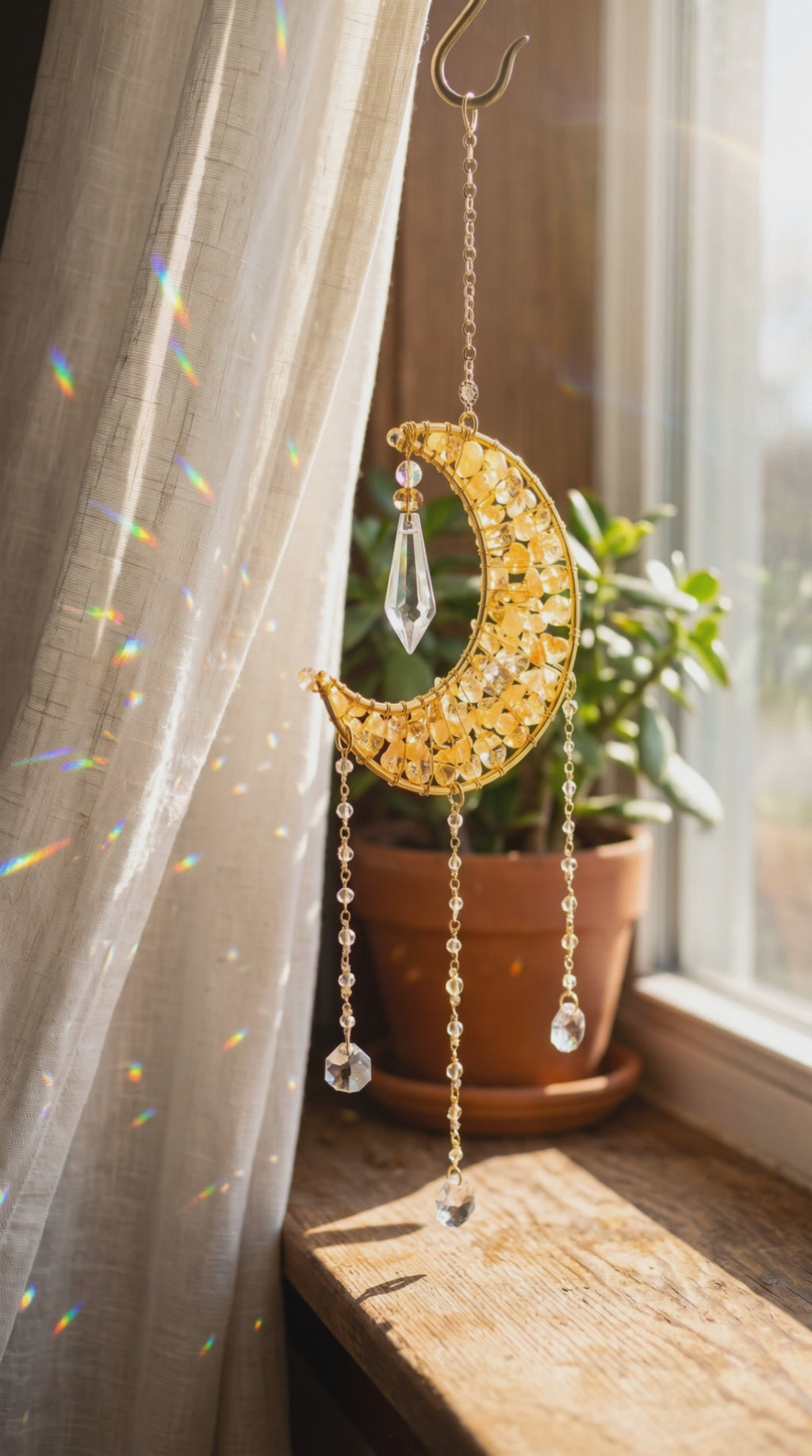 Citrine & Crystal Moon Suncatcher