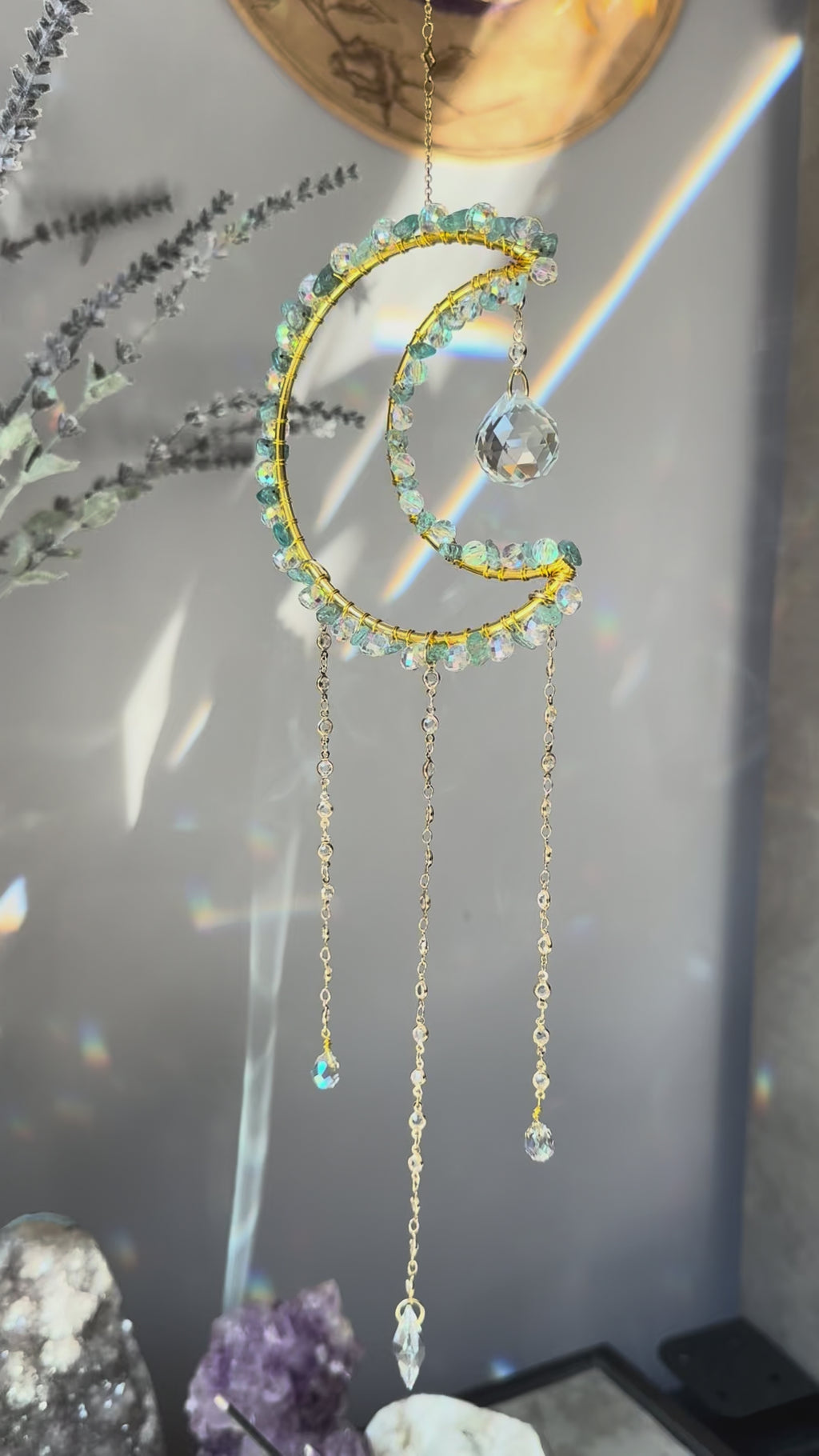 Apatite Crystal Moon Suncatcher