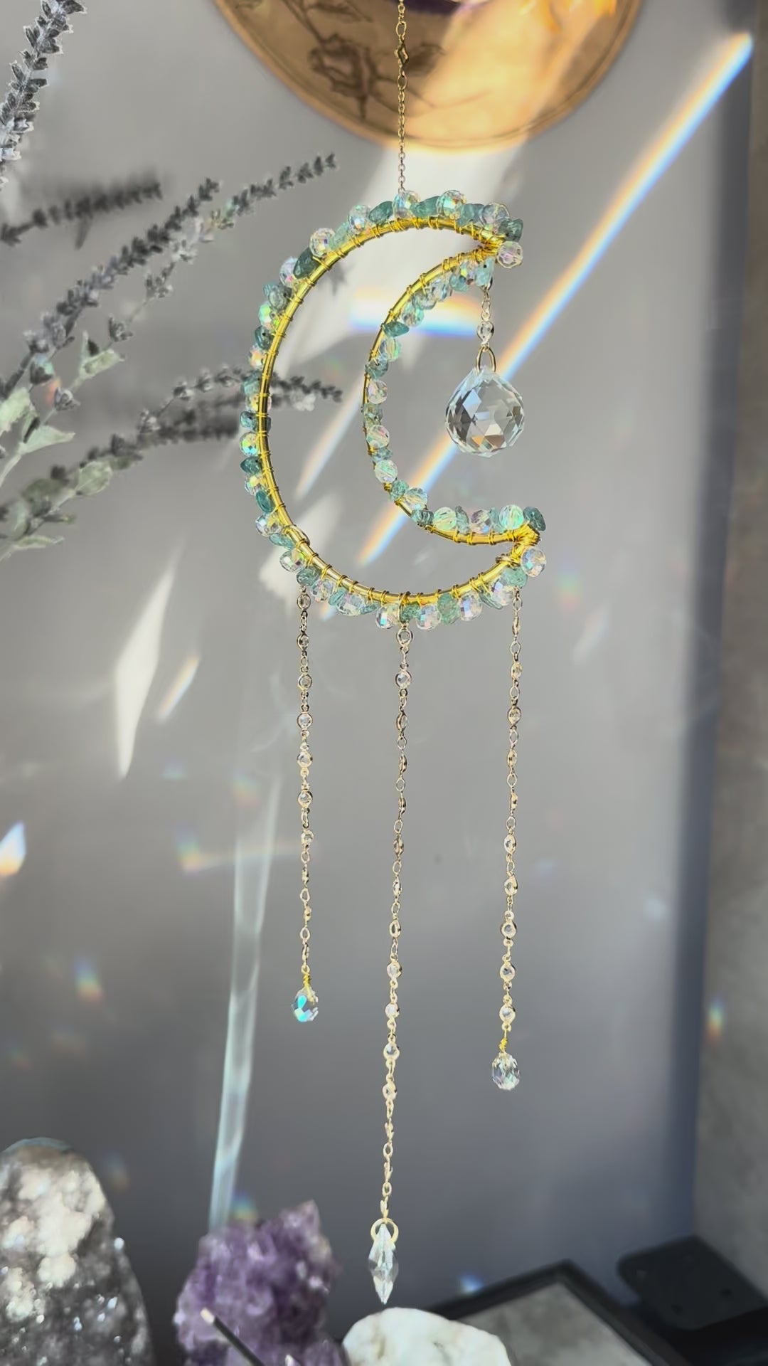 Apatite Crystal Moon Suncatcher