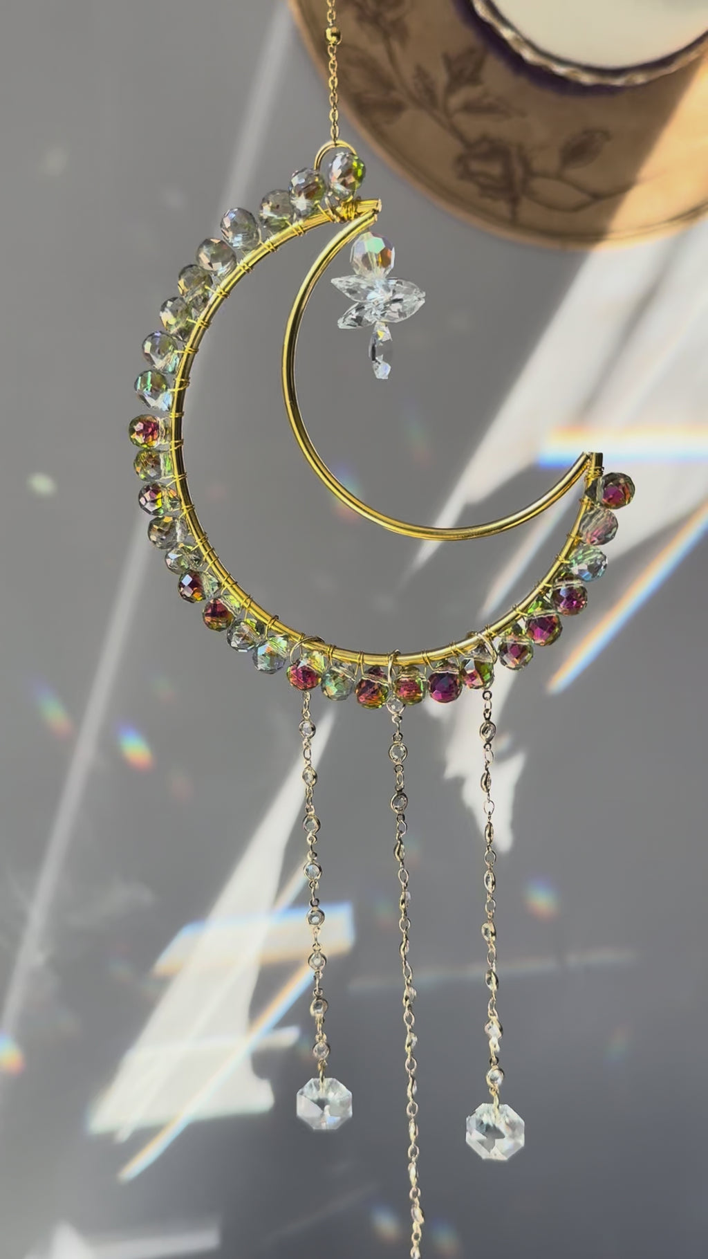 Alabaster Crystal Moon Suncatcher